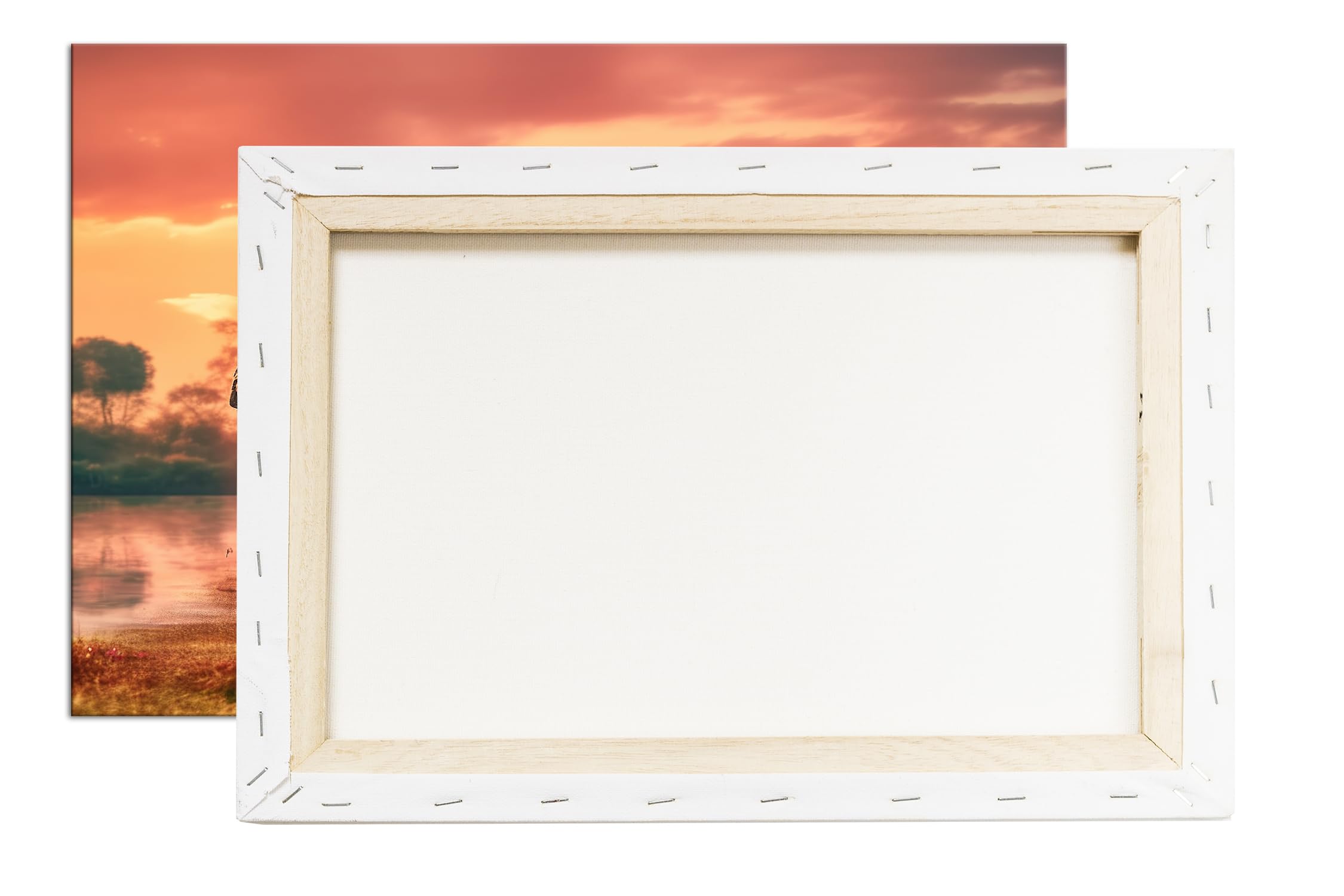 Leinwandbild Elefanten im Sonnenuntergang, Wasserreflexionen Format: 120x80 cm XXL Kunstdruck Bild auf Keilrahmen/Wandbild/Wohnzimmer Deko