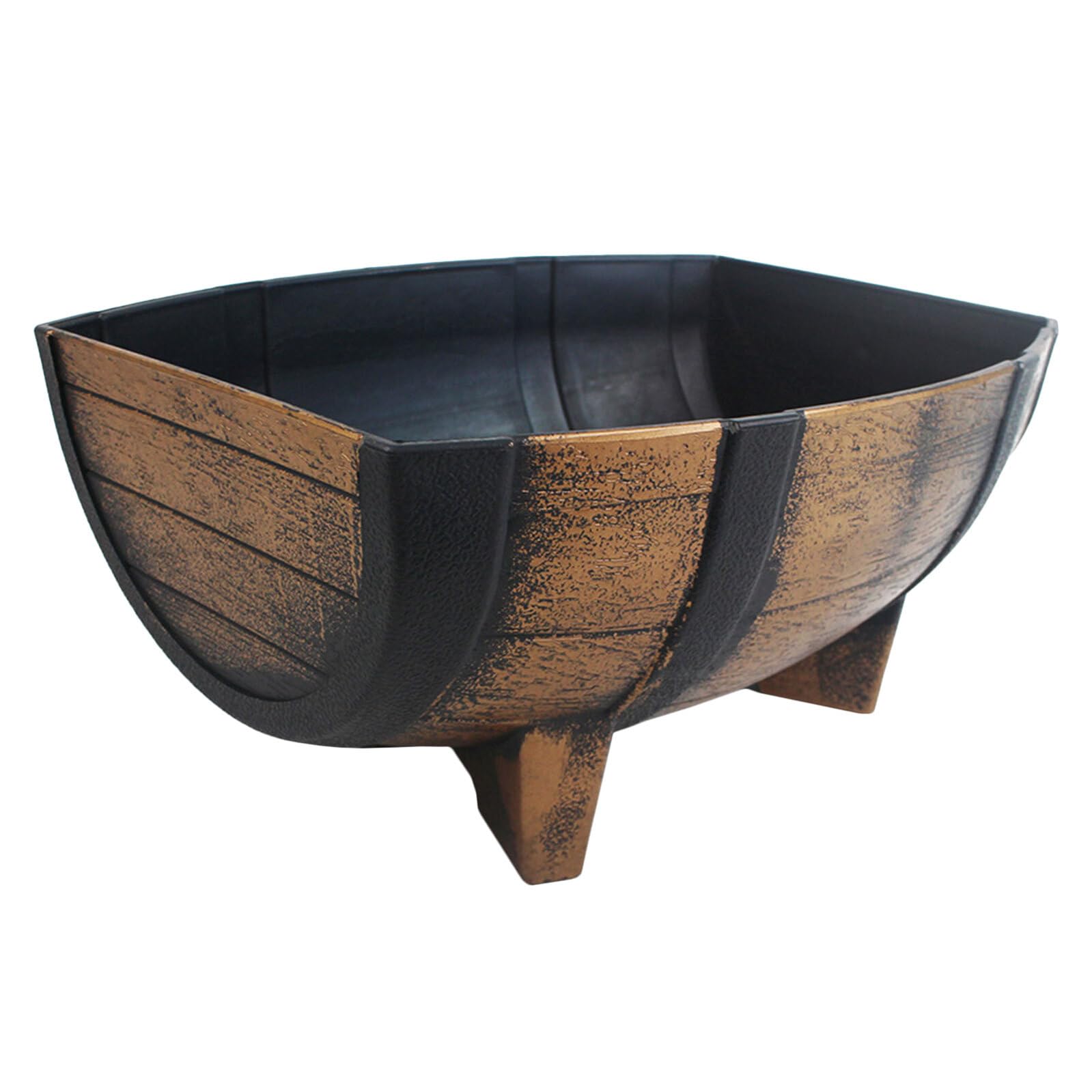COLLBATH Jardinera de Medio Barril Rústica para Jardín Exterior E Interior, Maceta Estilo Granja 40,6x20,8 Cm, Plástico Resistente con Patas Elevadas para Mejor Drenaje y Decoración
