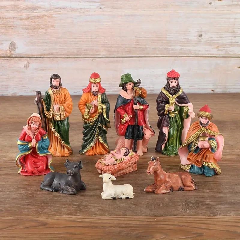 10pcs Set Holiday Ornaments for Christmas, Easter, Party Decoration, Scene, Room, Home, Offices, Theme, Halloween Decor Nativity Set Christmas Resin Christmas Figurine
