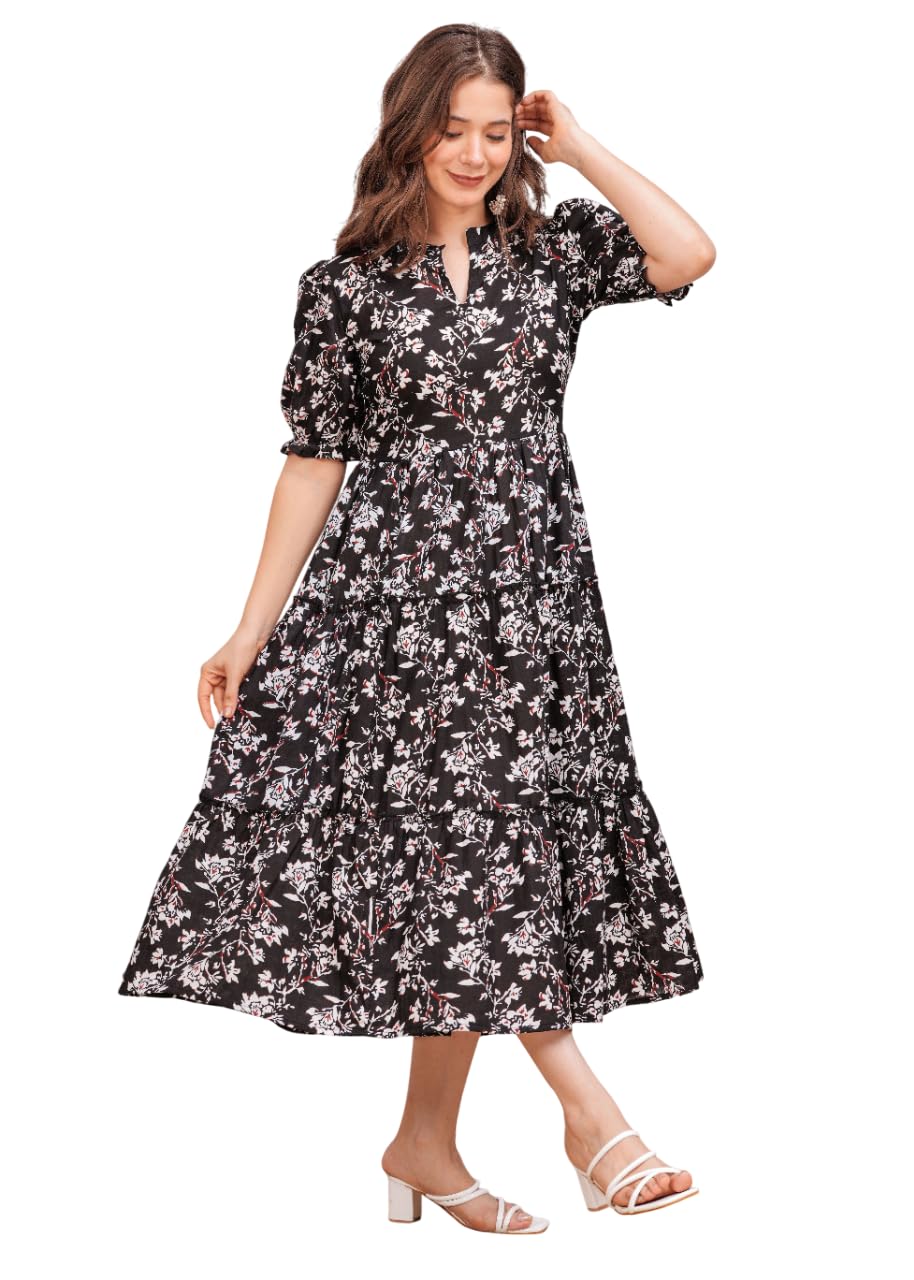 khejal Pure Cotton Floral Print Maternity Gown | Elegant Feeding Kurti for Nursing Mothers | Soft, Skin-Friendly Pregnancy Wear-picture-16