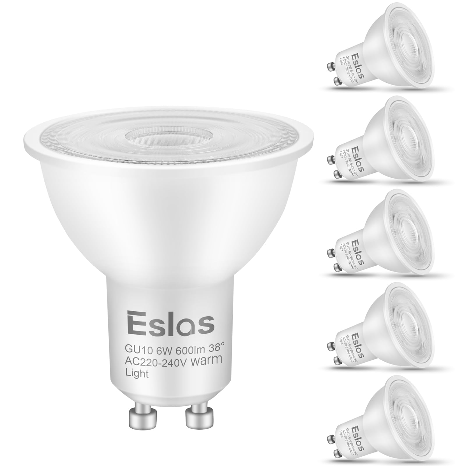 Eslas Gu10 LED Bulbs Warm White 3000K 6W 600Lm, 60 Watts Equivalent Energy Saving Bulbs