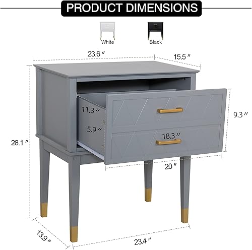 Miniatura 2 de Pongsona Nightstands Bed Side Table Tall Night Stand End Table with 1 Large Storage Drawer Modern Style Tall Legs Bedside Table Bedroom Living Room
