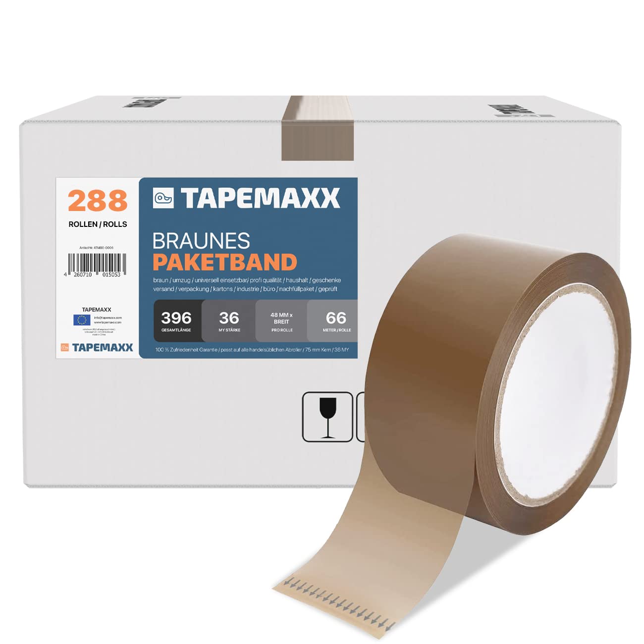 FYBR TAPEMAXX 288 Rollen Paketklebeband Paketband Packband Packing Tape Klebeband Paket Packetbandrolle Verpackungsband 48 mm x 66 m Basic Braun Umzug