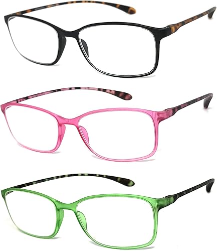 Miniatura 9 de Gafas de lectura rectangulares para hombre y mujer, con montura delgada colorida (3 pares, negronaranjaverde, +2.00)