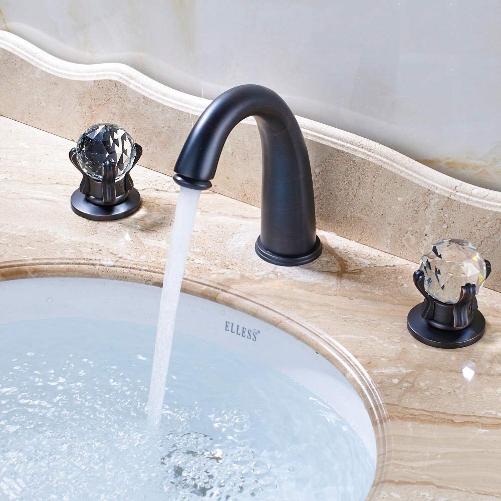 Style Waterfall Bout + Two Crystal Handle Rubinetto Miscelatore Lavabo Miscelatore finitura bronzo bronzo