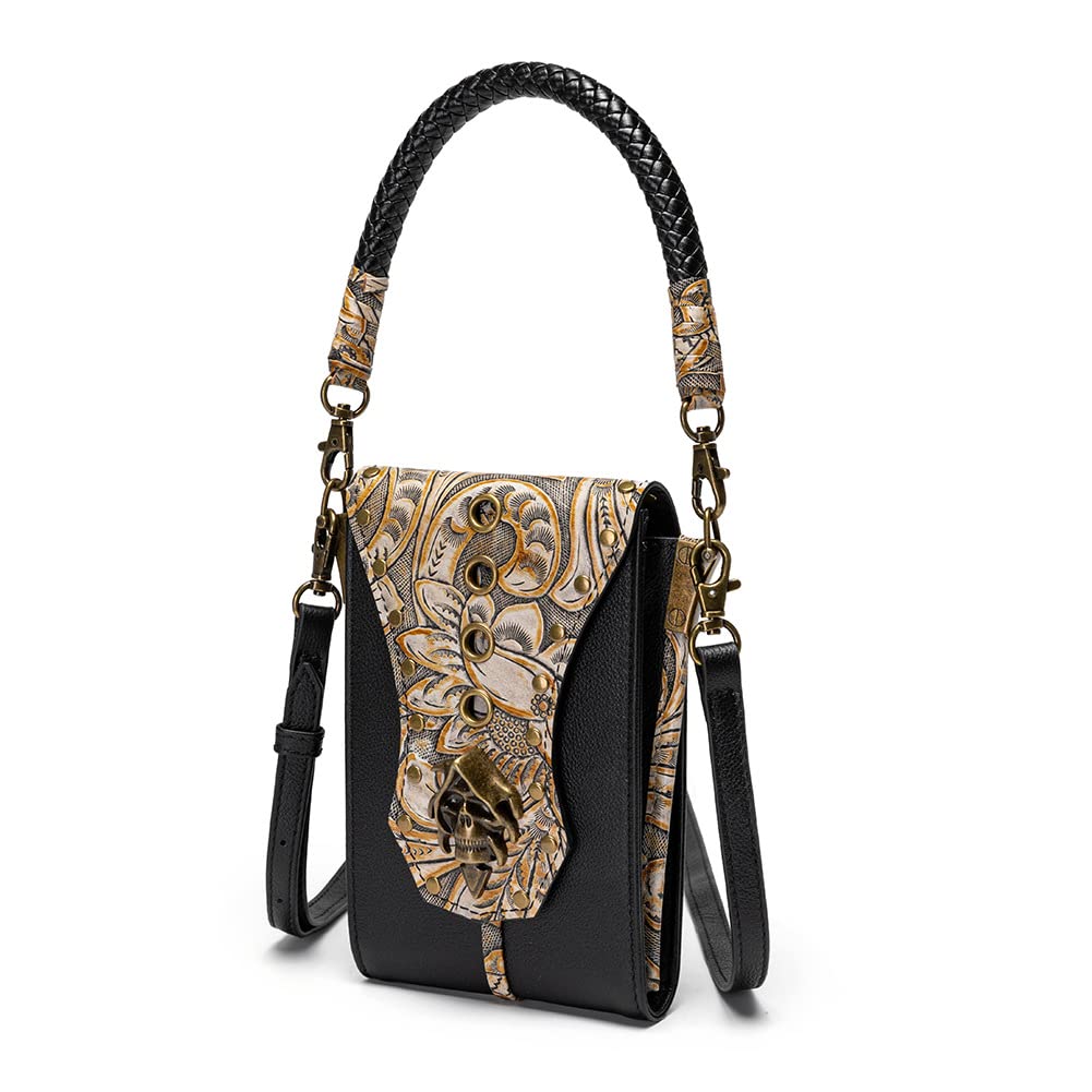 Vintage leather cowhide handbag womens rivet mobile phone waist bag small square bag cowhide fashion shoulder bag messenger bag