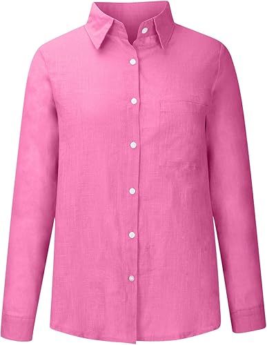 Miniatura 4 de Camisas de manga larga para mujer 2022, a la moda, estilo casual, con solapa, botones, blusas de otoño, lisas, holgadas, cómodas, con bolsillo