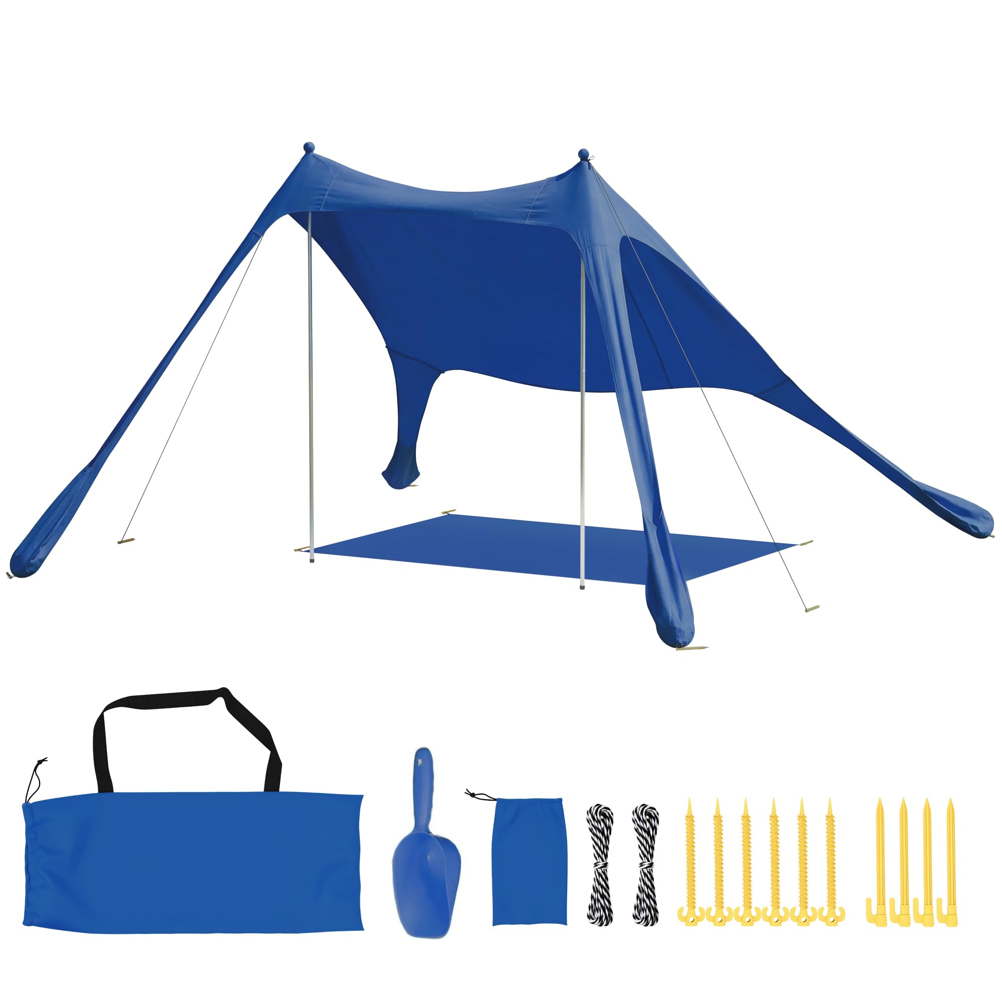 Outsunny Tenda da Spiaggia per 2-4 Persone, Tenda Mare con Tappetino e Pala, Protezione Solare UPF50+, Pali in Alluminio e Picchetti, Resistente al Vento, 200x208x200 cm