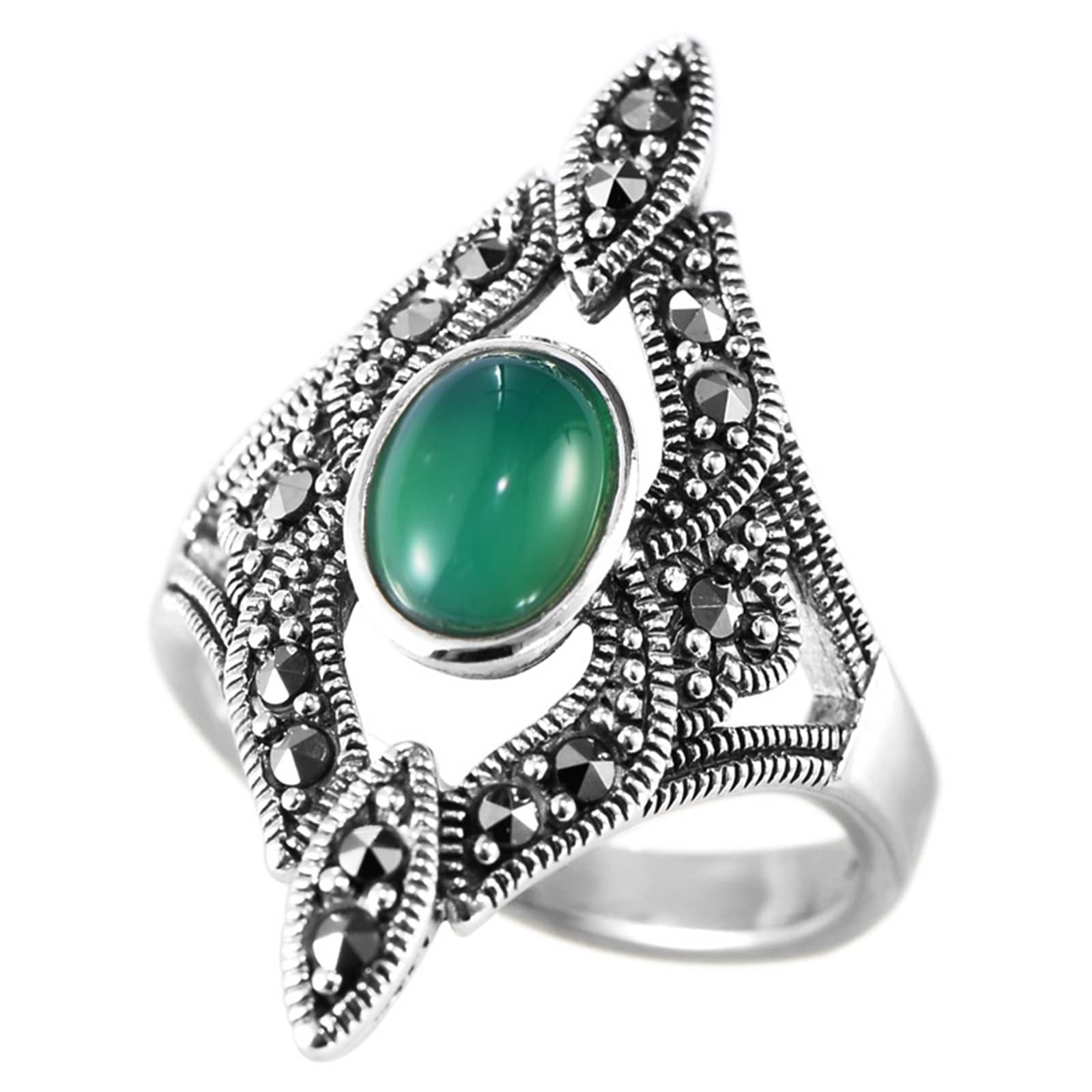 Bagues en argent sterling : offrez un bijou rétro unique à l'agate verte - 8