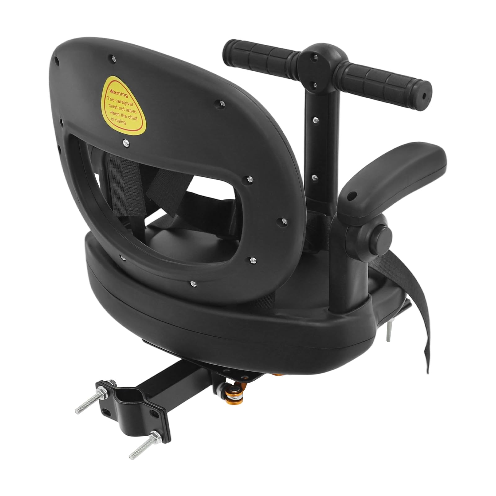 Seggiolino anteriore per bicicletta per bambini, girevole a 360°, con poggiapiedi pieghevole e manico per guardrail, universale, colore nero