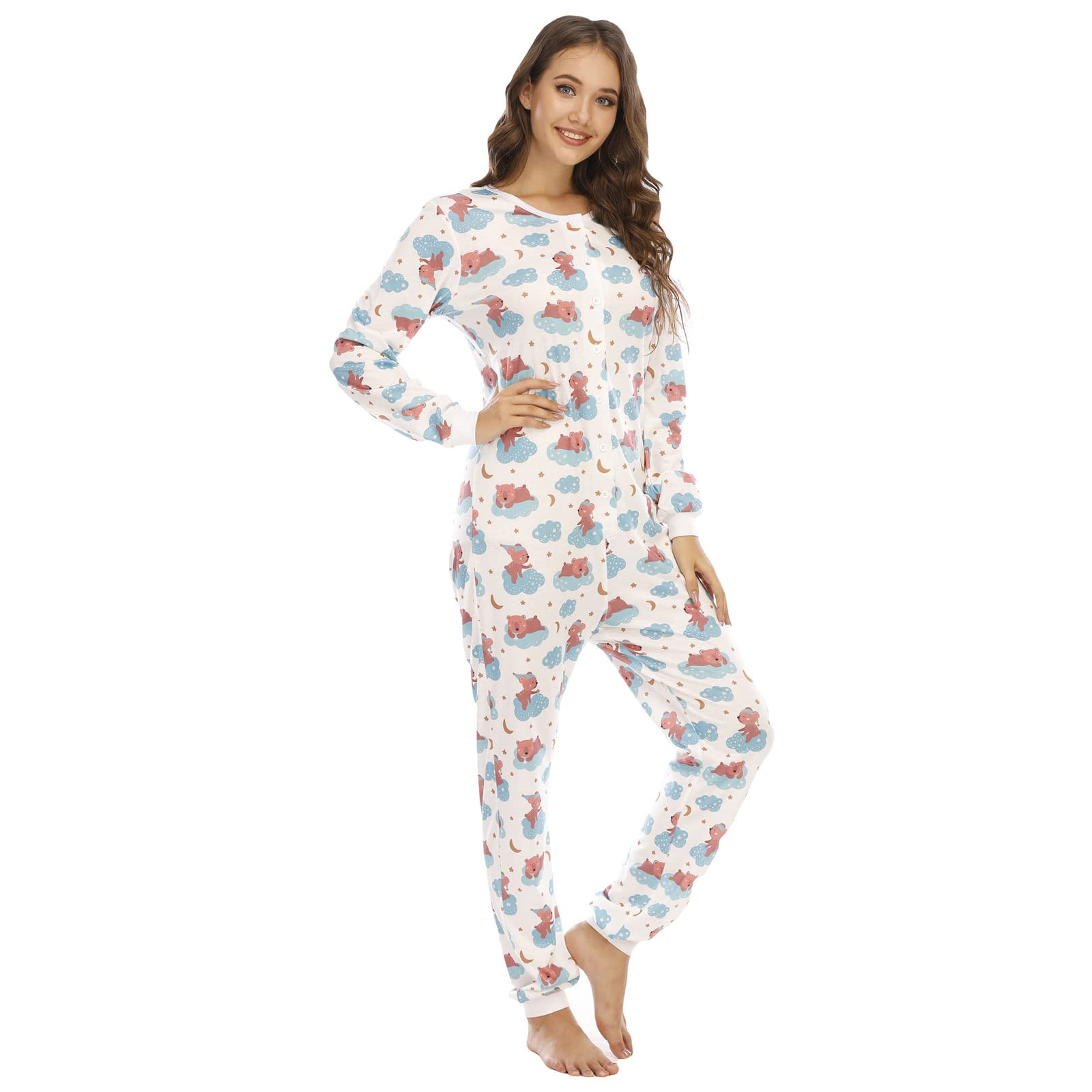 Women's Jumpsuit Onesie Pyjamas Soft Pyjamas One-Piece Romper Long Button Down Jumpsuit Long Sleeve Spring Autumn Winter Christmas Sleepwear Homewear-image-36