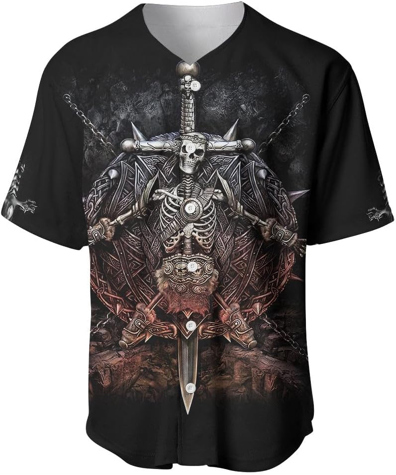 Skull Custom Jersey for Women Men Kids, Viking Baseball Skull Jersey, Short Sleeve Horror Jersey Shirt, Gothic Gifts