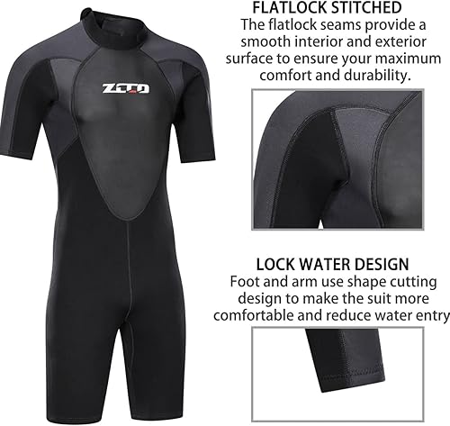 Miniatura 4 de Traje de neopreno corto para hombres de 0.059 in0.118 in de neopreno con cremallera trasera para buceo, surf, esnórquel, natación