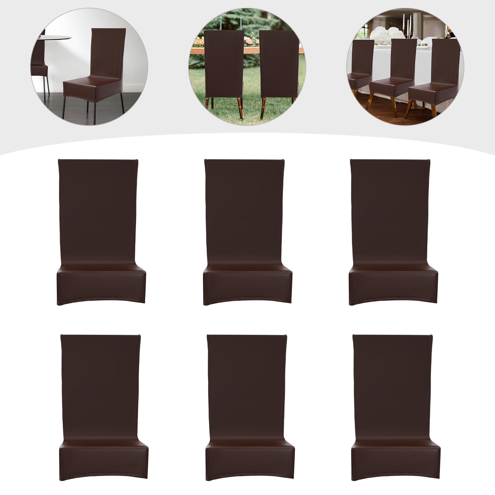 Juego de 6 fundas de silla de poliuretano, color café, elásticas, impermeables, para apartamentos, restaurantes, hoteles, bibliotecas, cafeterías, fáciles de limpiar