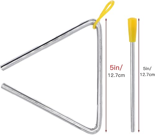 Miniatura 2 de Cheerock Instrumento musical de percusión triangular de acero de 5 pulgadas, instrumentos musicales triangulares con golpeador, instrumentos