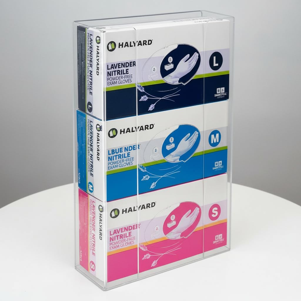 Azar 255630-2PK Acryl-Handschuh-Spenderhalter, Wandhalterung, Handschuh- und Gesichtstücher-Drahtständer für Küche, Reinigungsschrank, Labor, Prüfung, Büro, Labor, Gesundheitswesen (3 Handschuhbox), 2