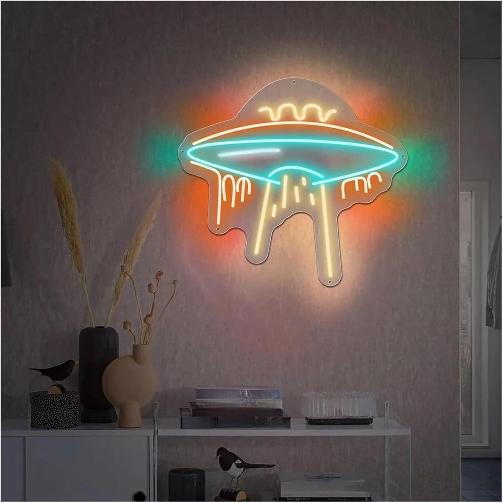 Wexxaii neon Light Sign for neon Lamp UFO for Signs for Powered Adjustable Brightness 38cmx38cm(A)