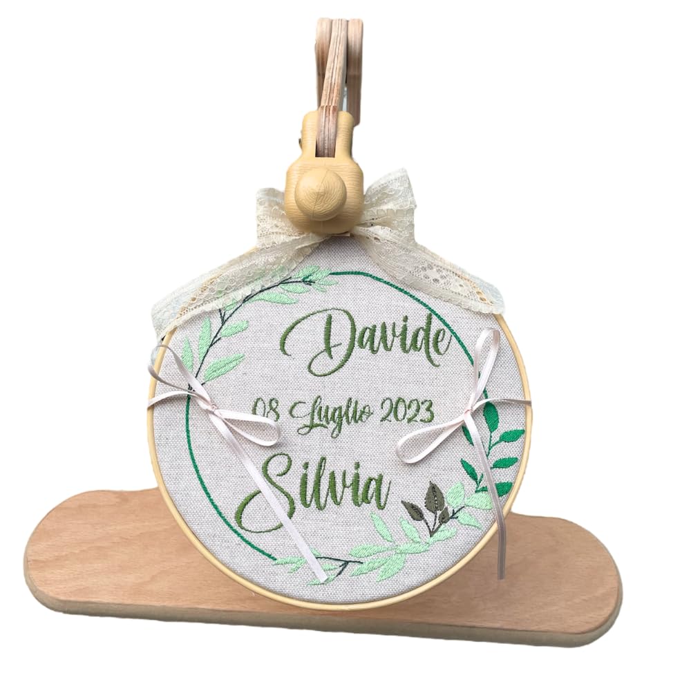 Generico - Porta Fedi in Telaio con ricamo personalizzato - Porta Fedi Nuziali - 18 cm (Ulivo)