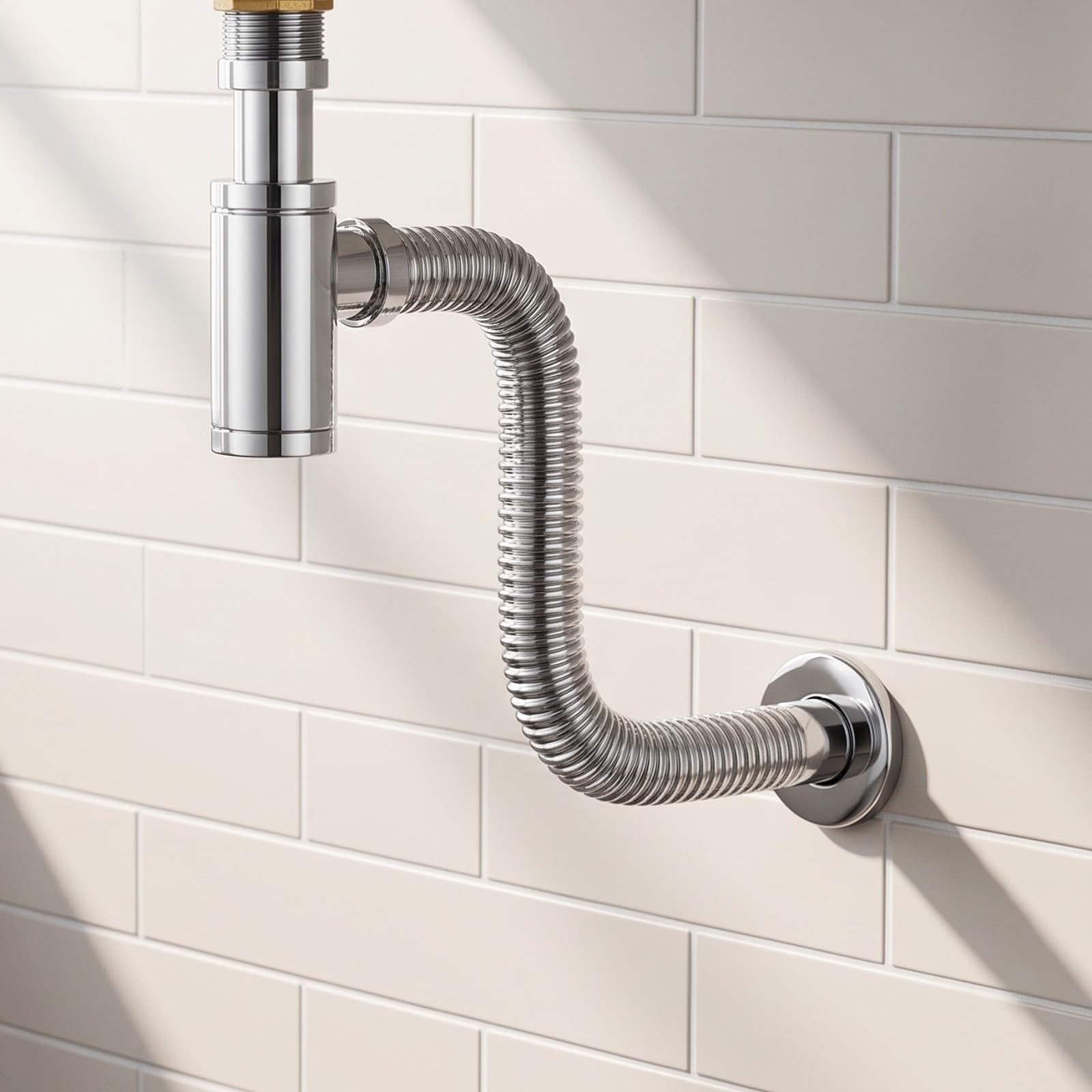 Sifón Botella Cilíndrico Compacto Antiolor, Conjunto Tubo Residuos Redondo, para Lavabo, 80 Doblado con Agujeros