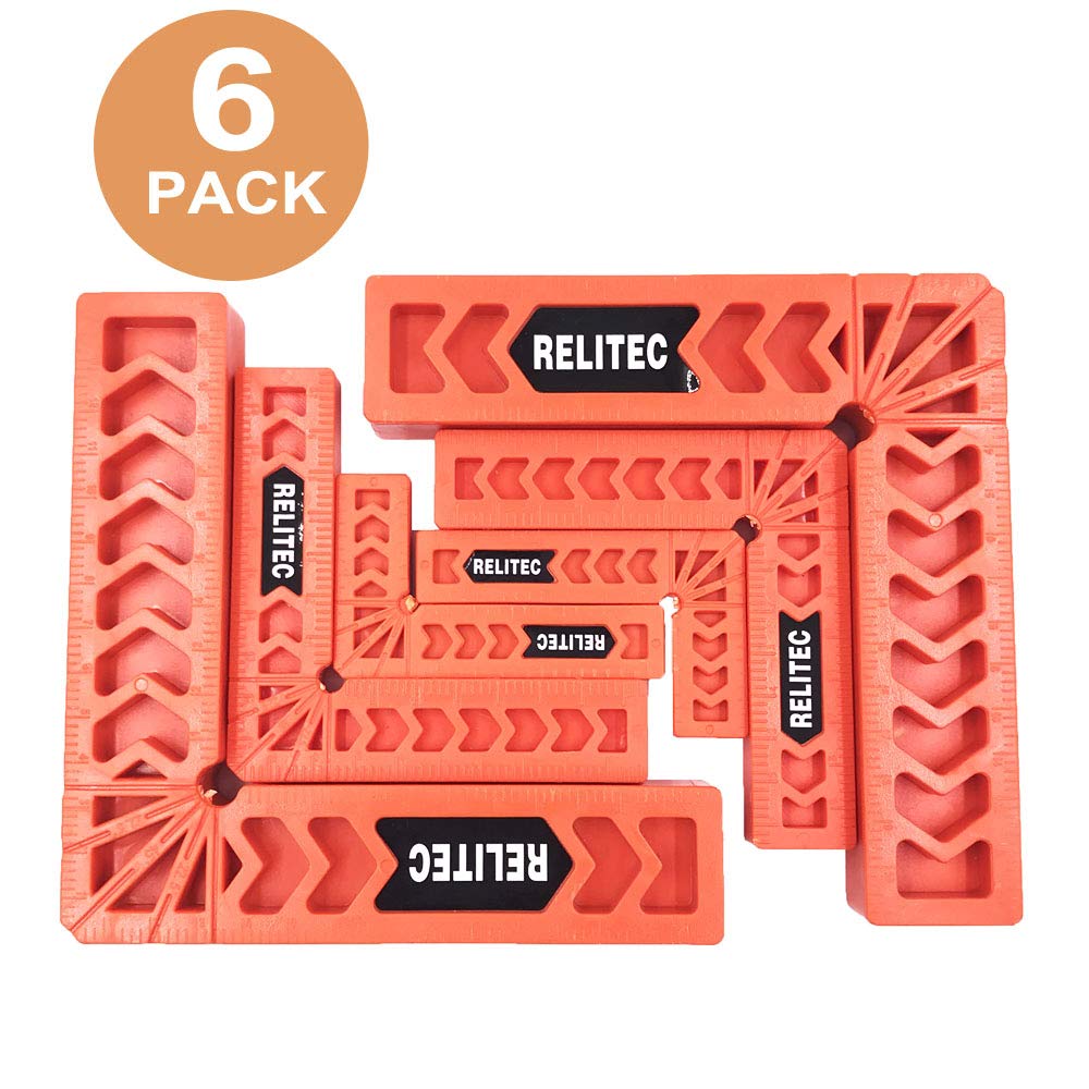 Relitec R Positioning Squares, 90 Degree Corner Clamp, Right Angle Clamp Woodworking Tool, Carpentry Squares, Carpenter Tool for Picture Frames, Cabinets or Drawers, Set of 6（3" 4"6"）