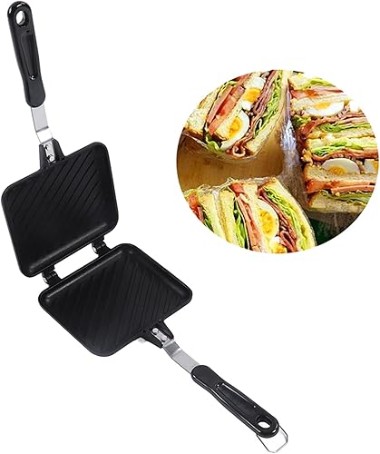 Miniatura 2 de Shipenophy Máquina de sándwiches calientes, sartén para hornear sándwiches de doble cara para freír panini de fondo plano, antiadherente, tostadora