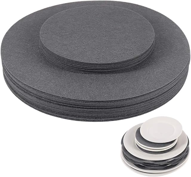 Dish Protectors Pads, Gray Dinner Plate Divider Pads, China Storage Protectors for Protecting and Stacking Your Cookware, 30 Pieces & 2 Different Size