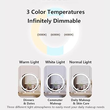 Round Dressing Table Mirror, Vanity Mirror With Lights, Shaving Mirrors Freestanding, Light Up Mirror Tabletop Makeup Mirror With Smart Touch, Gold Led Mirror Large