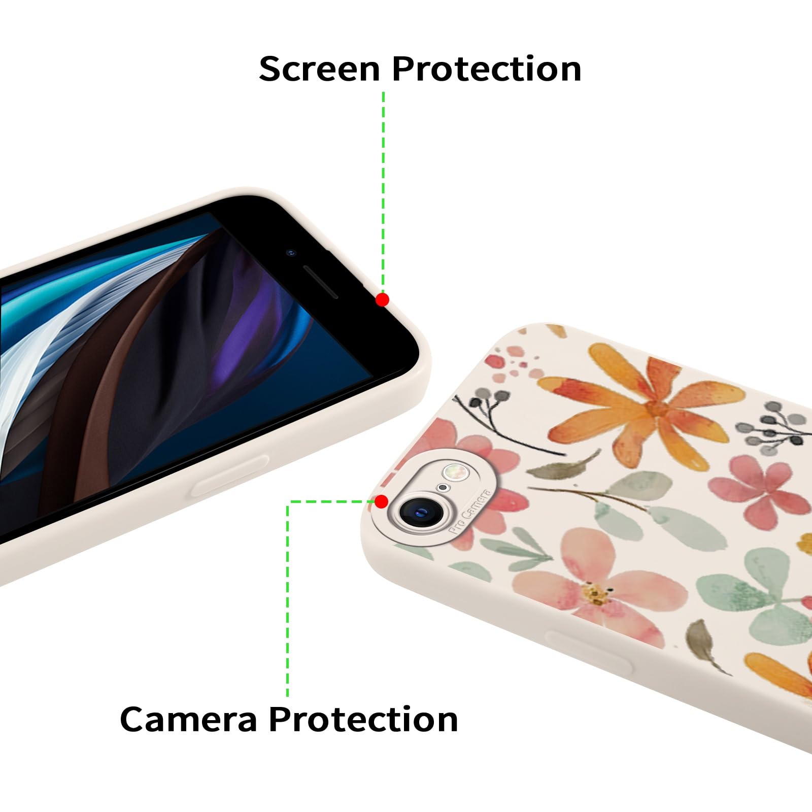 Kueqeay Etui ze smyczą do iPhone 7/8/iPhone SE 2022/SE 2020 4,7" miękki TPU wzór etui kwiat biały ze sznurkiem naszyjnik silikonowy futerał ochronny na telefon komórkowy okrągły dekolt, 01