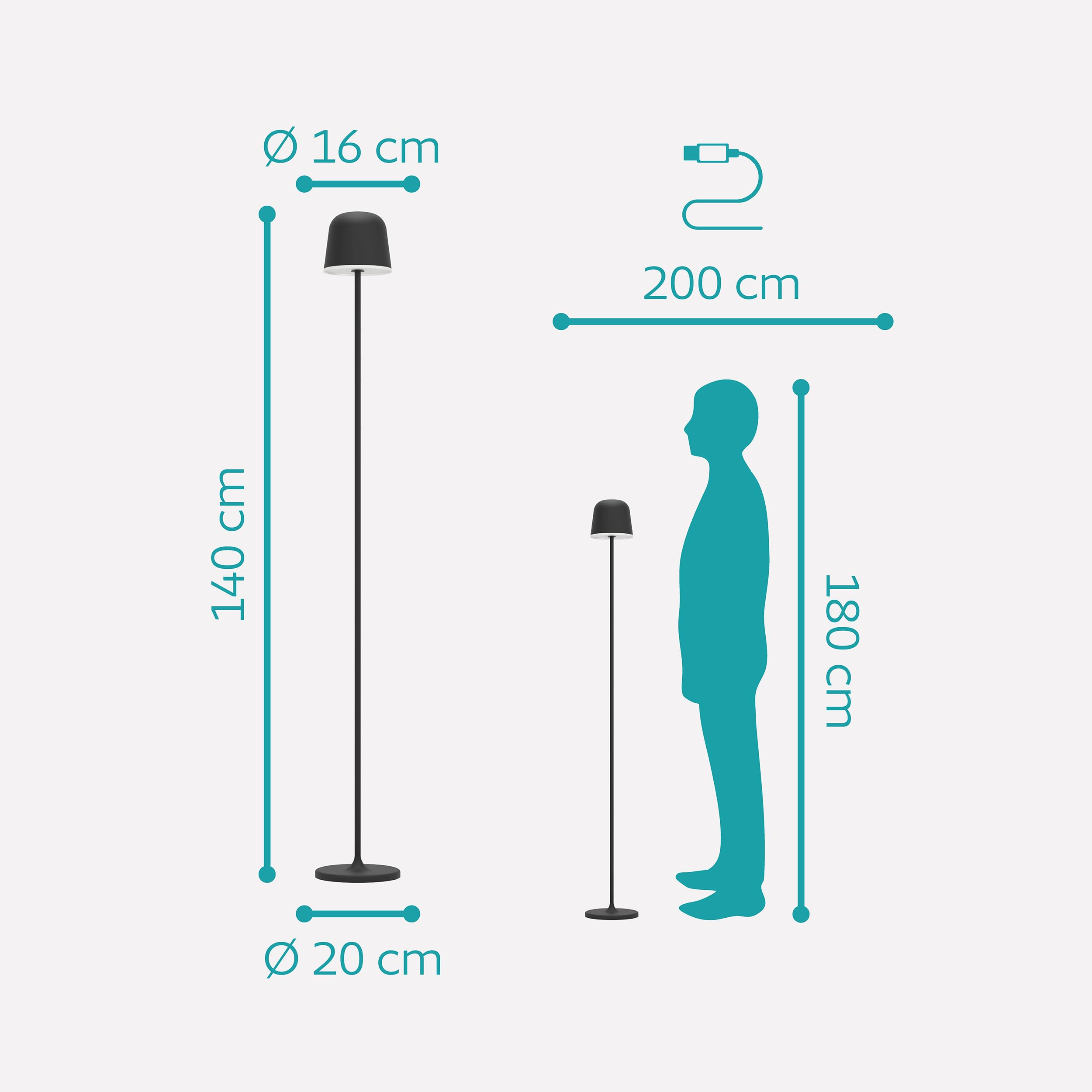 EGLO Mannera-L Lampa stojąca LED na baterie, bezprzewodowa lampa stojąca z funkcją ściemniania, lampa do salonu z metalu w kolorze czarnym, do użytku na zewnątrz i wewnątrz, IP54