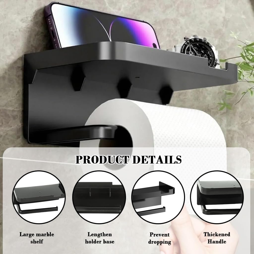 LTV Toilet Paper Roll Holder with Mobile Stand - Plastic Self Adhesive Tissue Holder for Bathroom Toilet Papers Stand Bathroom Accessories(Black, Square, 18x10x8cm) — Amazon image 5