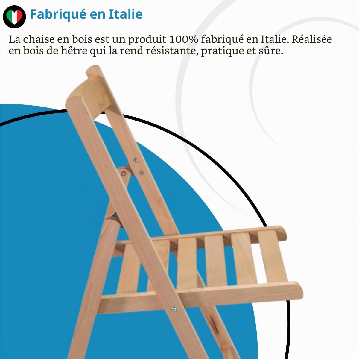 Tomaino - Lot de 4 chaises pliantes de camping en bois - Pour intérieur et extérieur - Peu encombrant, idéal pour cuisine, jardin, balcon (naturel)