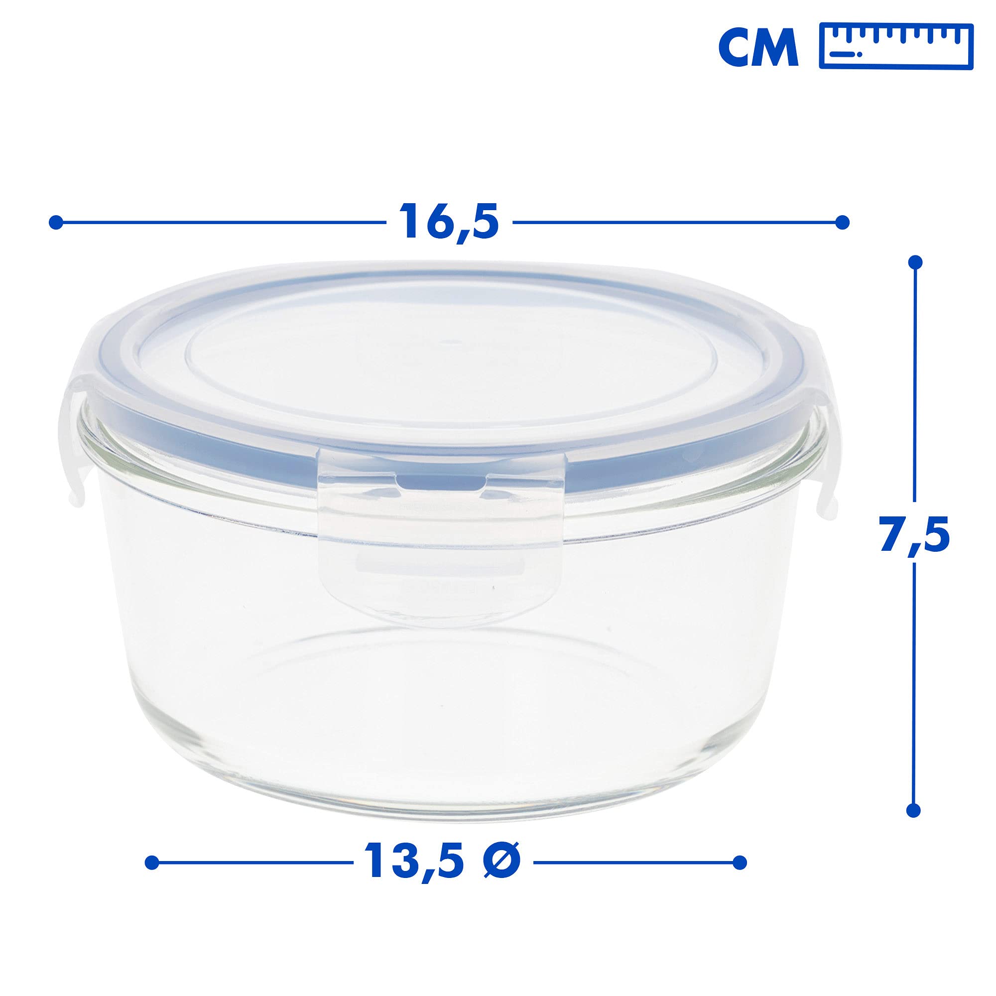 AKTIVE Max Home 8er Pack Luftdichte Glasbehälter 800ml Mikrowellengeeignetes Glas Lebensmittelbehälter mit luftdichtem Verschluss Food Container Runde Form (46)