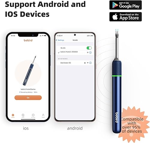 Miniatura 8 de Cámara con herramienta de eliminación de cera de oído Bebird Pro Note 5, limpiador de oídos con otoscopio y luz, kit de limpieza visual de cera de