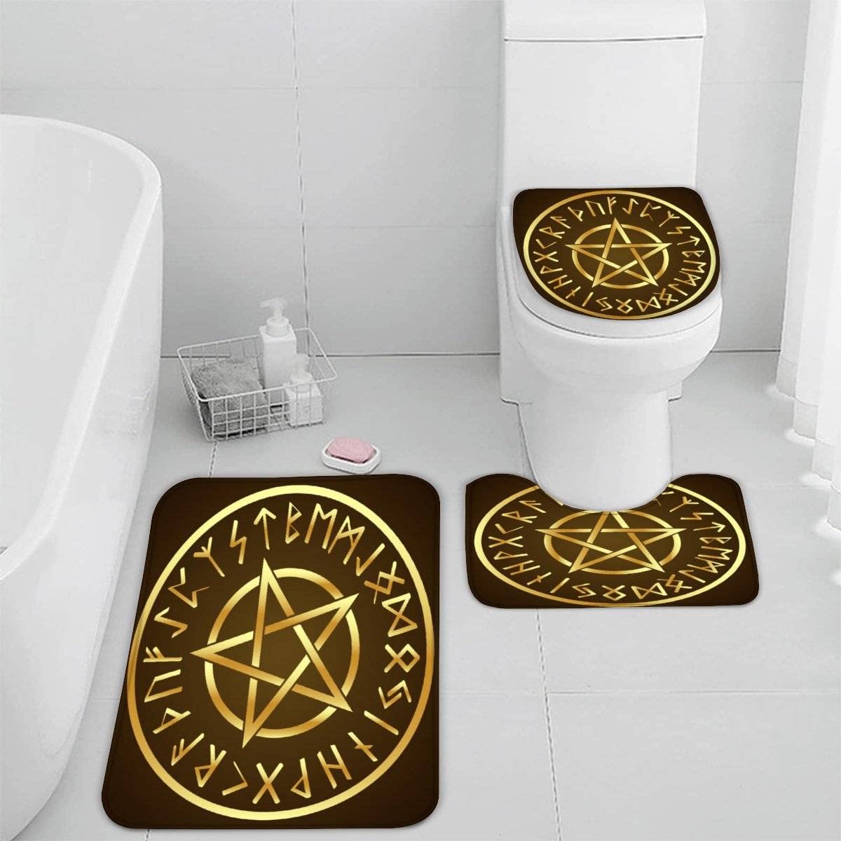 Genérico Alfombra de baño, alfombras de baño Negras escandinavas, Alfombra de baño de Lujo de Microfibra, Juego de alfombras absorbentes, Alfombrillas de baño vikingas Vintage, Alfombrilla de pedesta