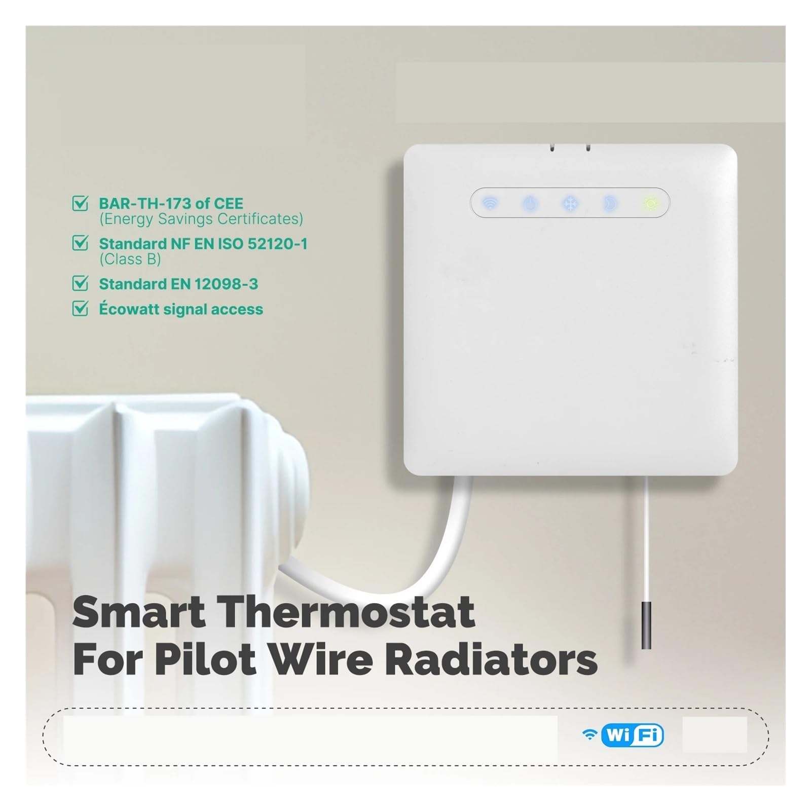 Thermostat Intelligent WiFi for radiateur de Chauffage à Fil Pilote, Prise en Charge de la Surveillance de l'électricité, télécommande Via Application