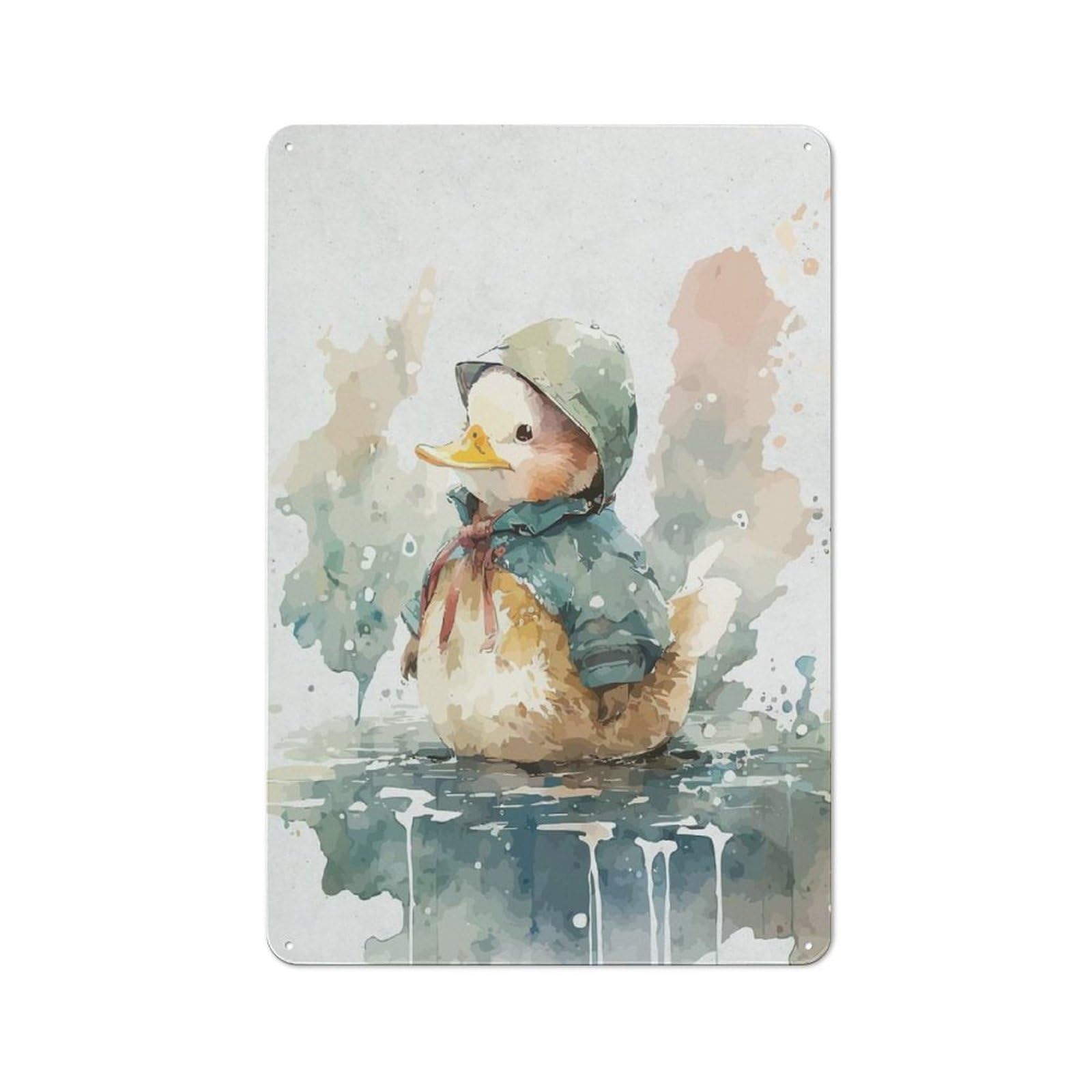 Watercolor Animal Duck Vintage Tin Sign 30x20cm for Café Or Restaurant, Suited to Café Owners And Decorators