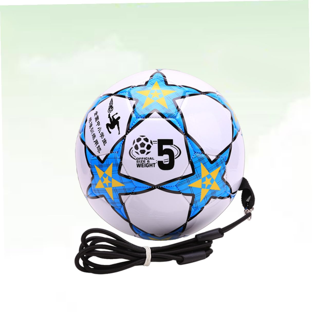 Balón de Entrenamiento de Fútbol con Cuerda, Pvc Negro para Niños | Diseño con Cuerda, Decoración con Impresión, Flexible y Duradero, Pensado para Estudiantes y Uso Infantil