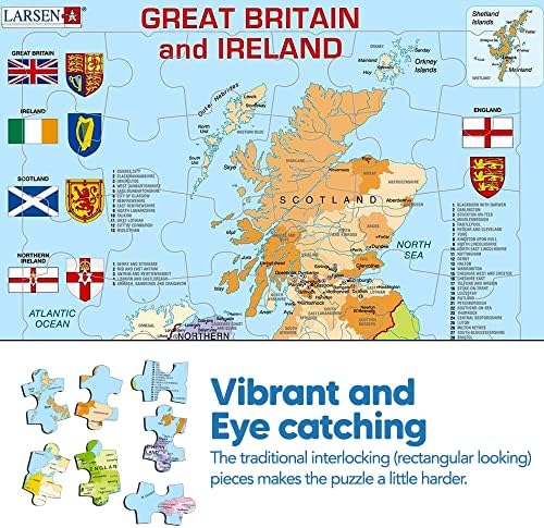 Larsen K18 Great Britain & Ireland Political Map Jigsaw Puzzle, English Edition UK Map, Educational Puzzle for Ages 6 and Up, Boxless Puzzle Board & Jigsaw Frame with 48 Traditional Puzzle Pieces