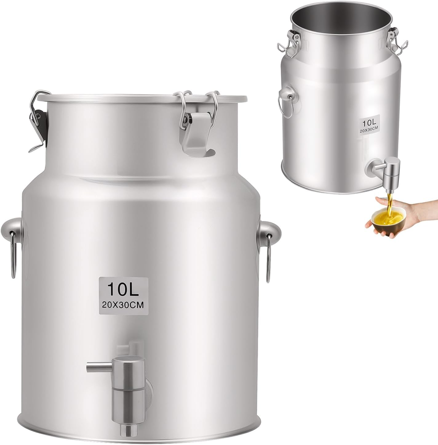 304 Stainless Steel Milk Can, 10L/2.64Gal Beverage Drink Dispenser Portable Drink Container Water Beverage Dispenser Pail Tabletop Transport Barrel with Spigot Handles for Wine Oil Juice