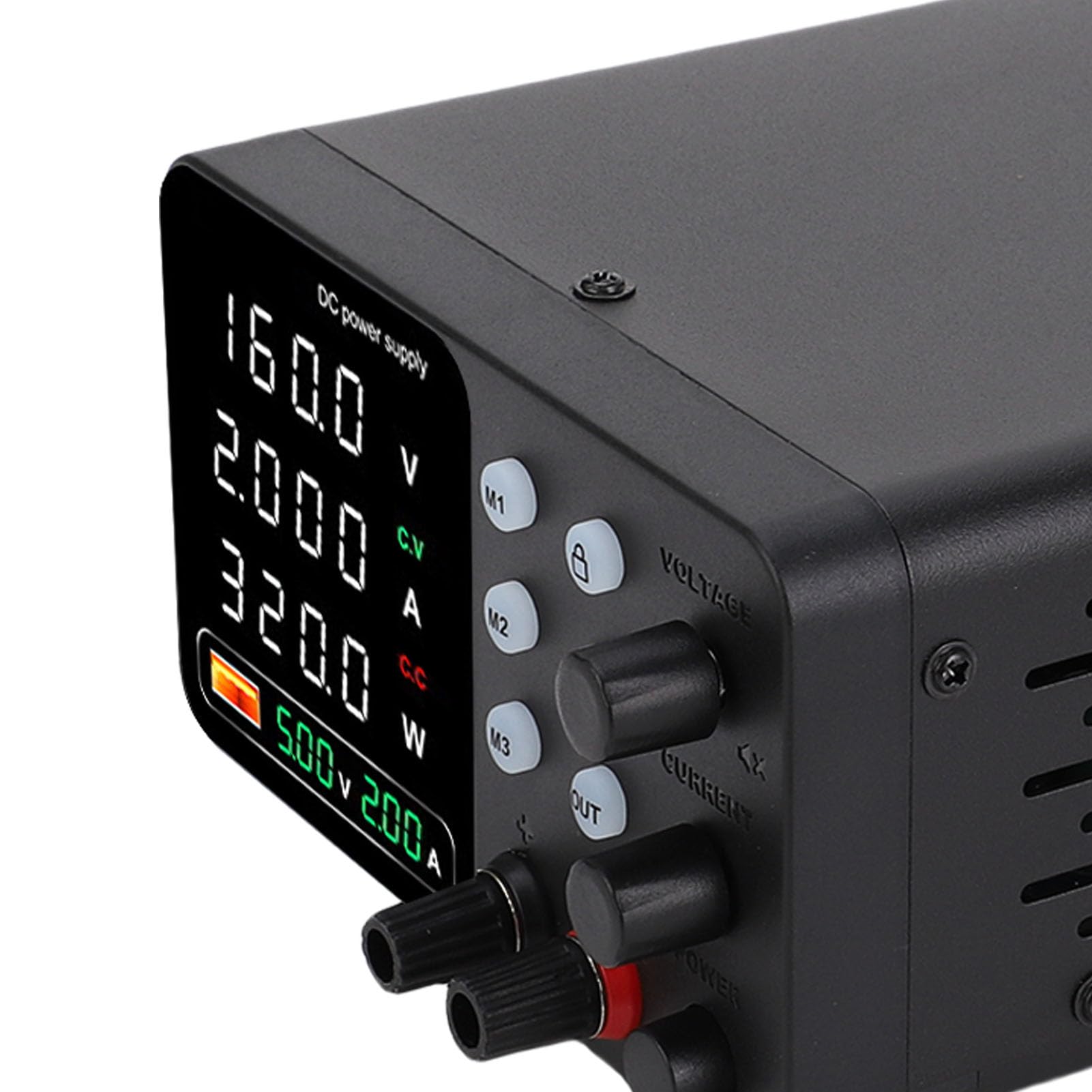 Fafeicy Fuente de Alimentación CC de 150 W Fuente de Alimentación de Banco Variable Ajustable con Carga Rápida USB Botón de Activación de Salida de 18 W para un Trabajo Seguro Carga (Enchufe UE 230V)