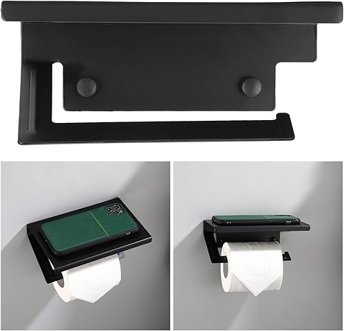 Miniatura 3 de Soporte de papel higiénico industrial, soporte de papel higiénico montado en la pared con estante de madera para baño, servilletero