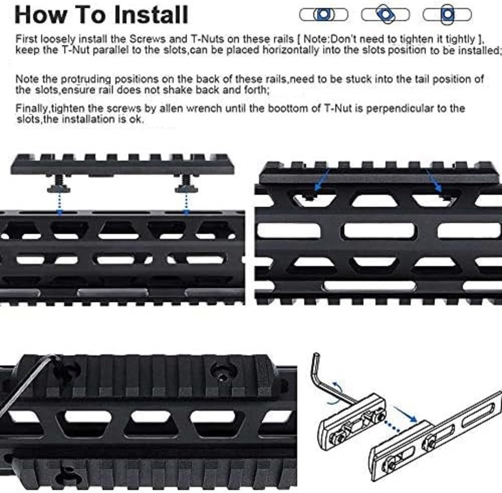 Slitte da Softair Rail Picatinny Alluminio 5 Slot Kit con Viti Dadi a T Chiave Esagonale