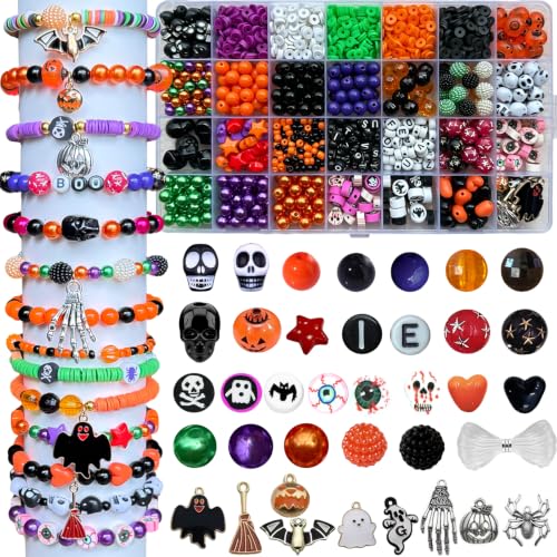 Halloween Beads Bracelet Kit Pumpkin Skull Beads for Jewelry Making