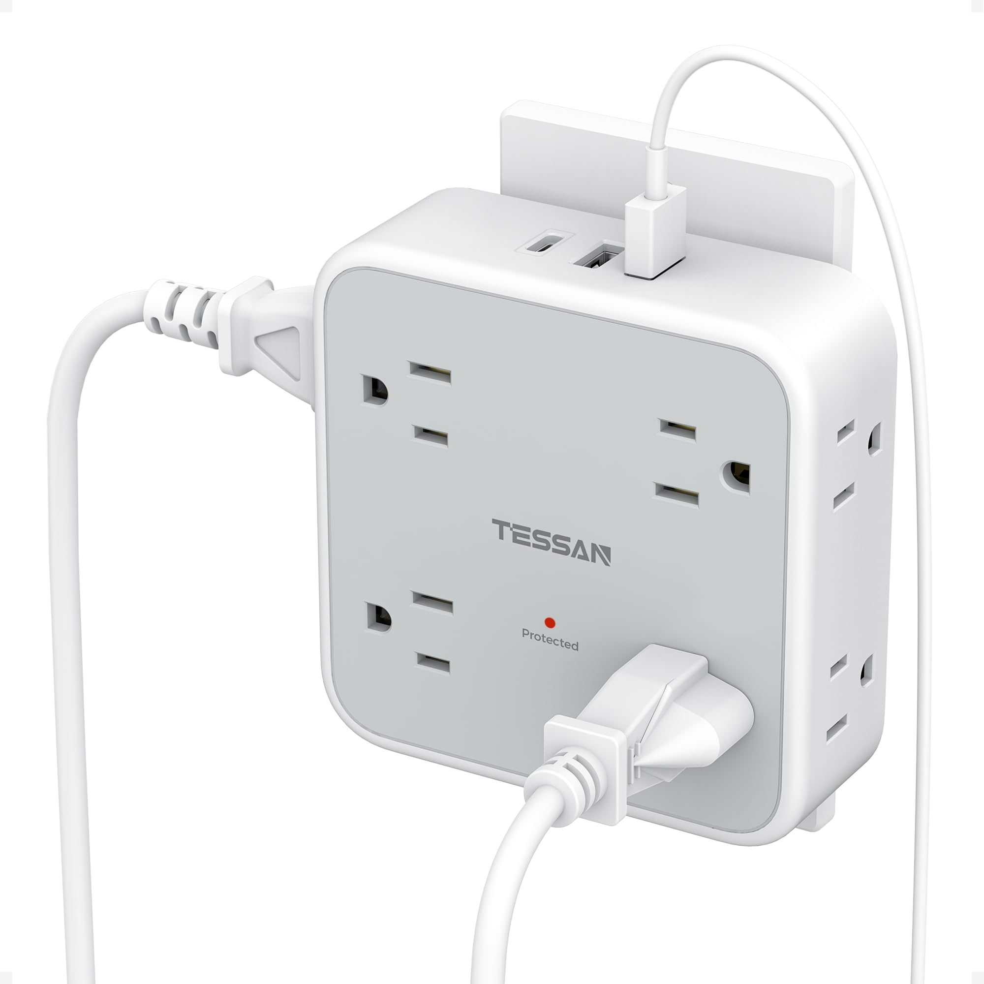 Multi Plug Outlet Extender, TESSAN 900J Surge Protector Plug Extension Block, 8 Outlet Splitter with 3 USB Ports (1 USB C), Electrical Socket for Home Office Dorm Room Essentials, Gray