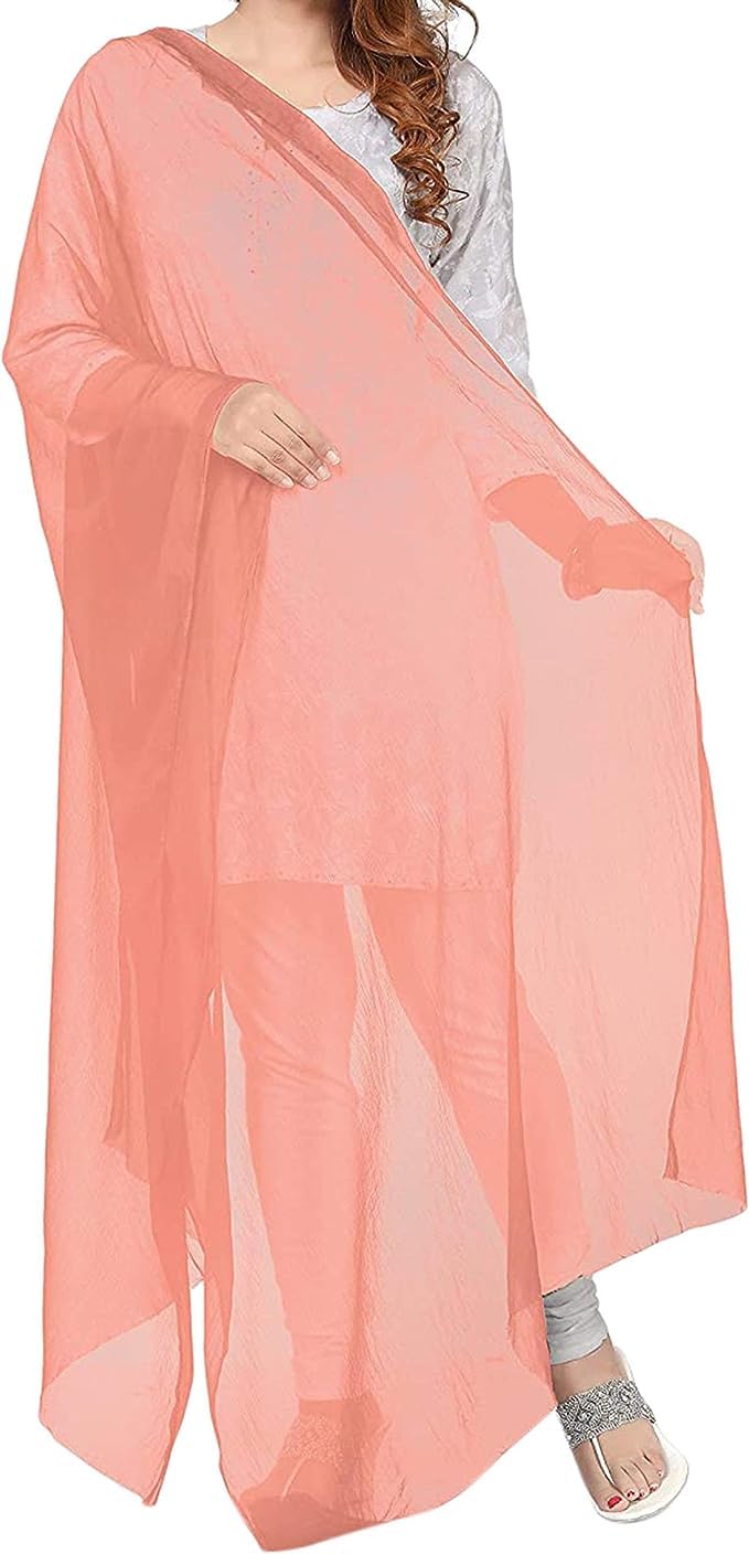 Sharvgun Women's Peach Dupatta Chiffon Stole Scarf Plain Long Chunni Indian Lightweight Stole Hijab, Large