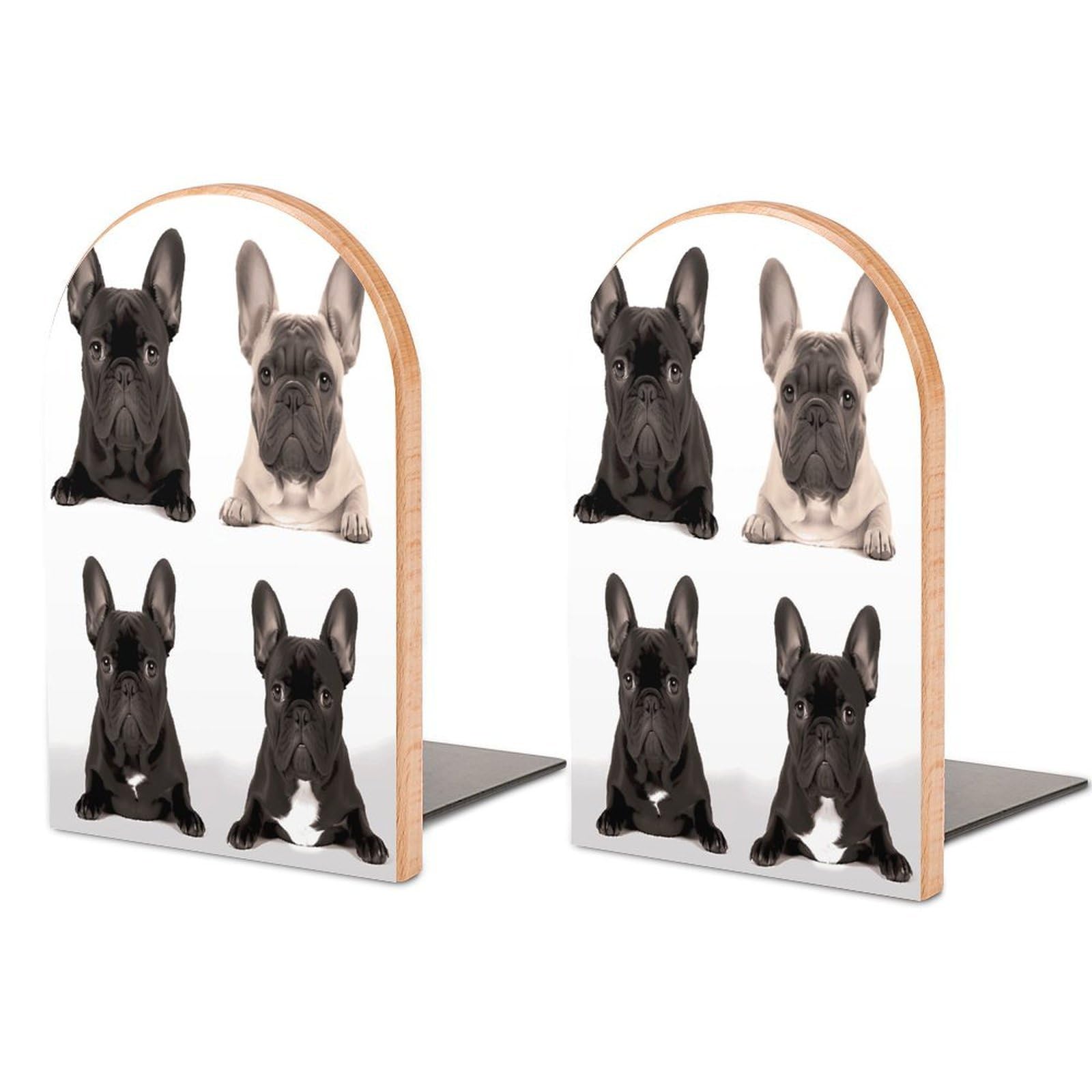 French Bulldog Bookend for Shelves Non-Skid Book Holder Modern Heavy Duty Bookend Stopper Metal Base Wood Book End Books Shelf Holder Home Decorative 1pair 5x3.9x3.1