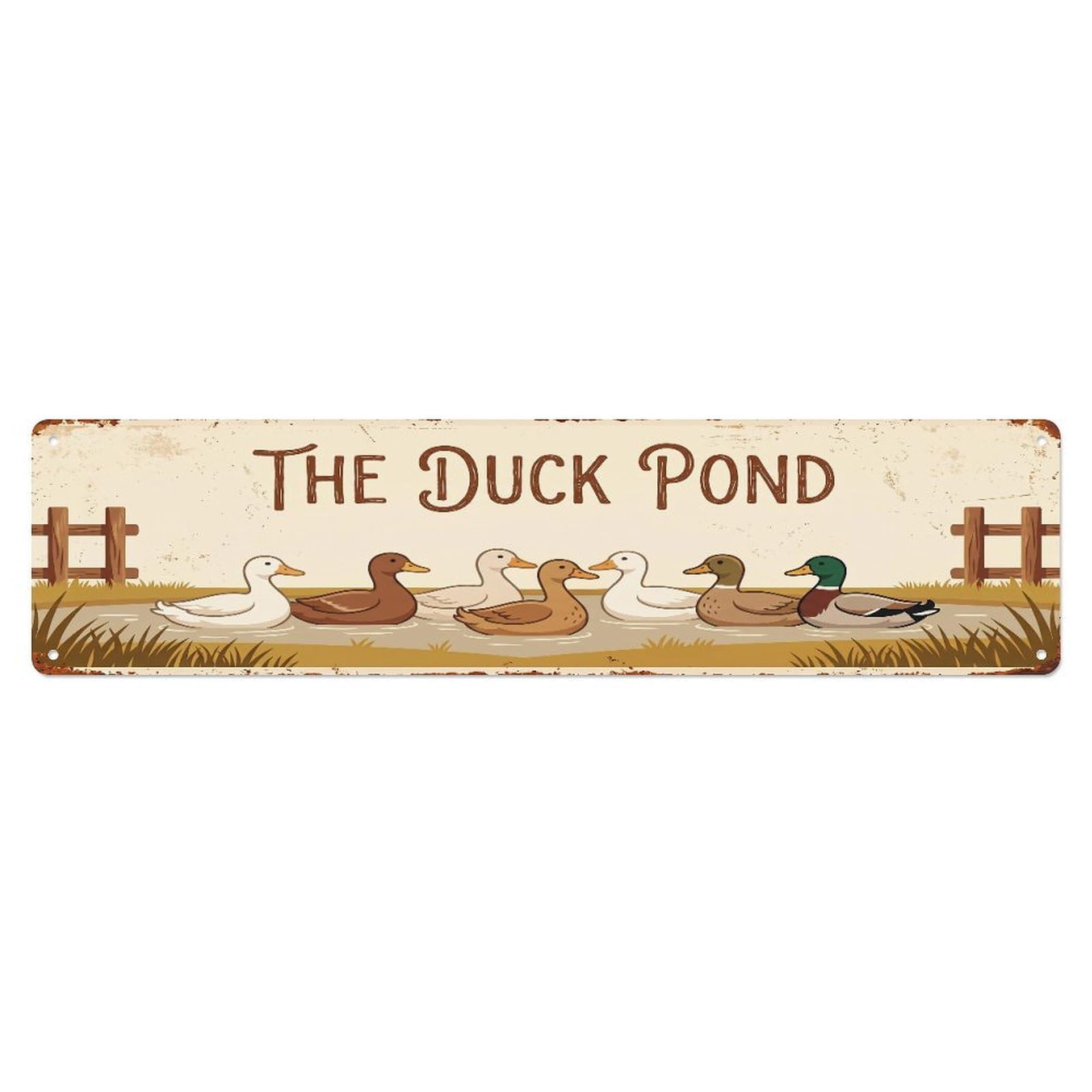 Metal Tin Sign Vintage Duck Farm Scene THE DUCK POND