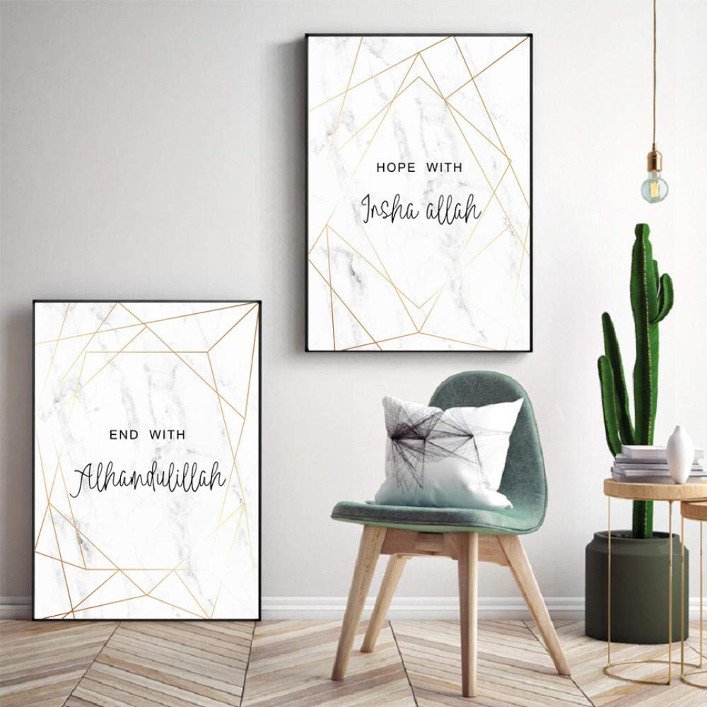 Yimesoy Alá Bismillah Cita Islámica Pared Arte Lienzo Pintura Cartel Minimalismo Musulmán Impresión Mármol Decoración Moderna Del Hogar 24"X32"X3Panels