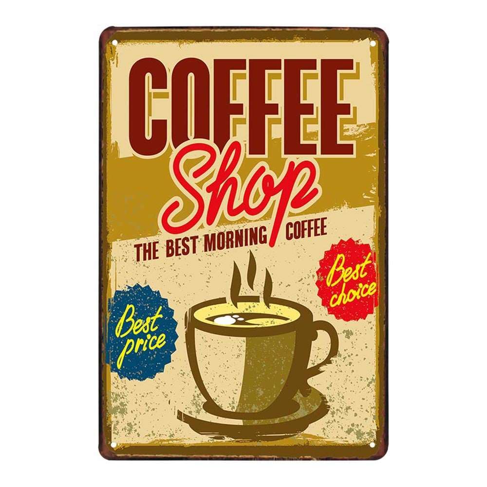 Juego de 4 placas de metal retro vintage con diseño de café