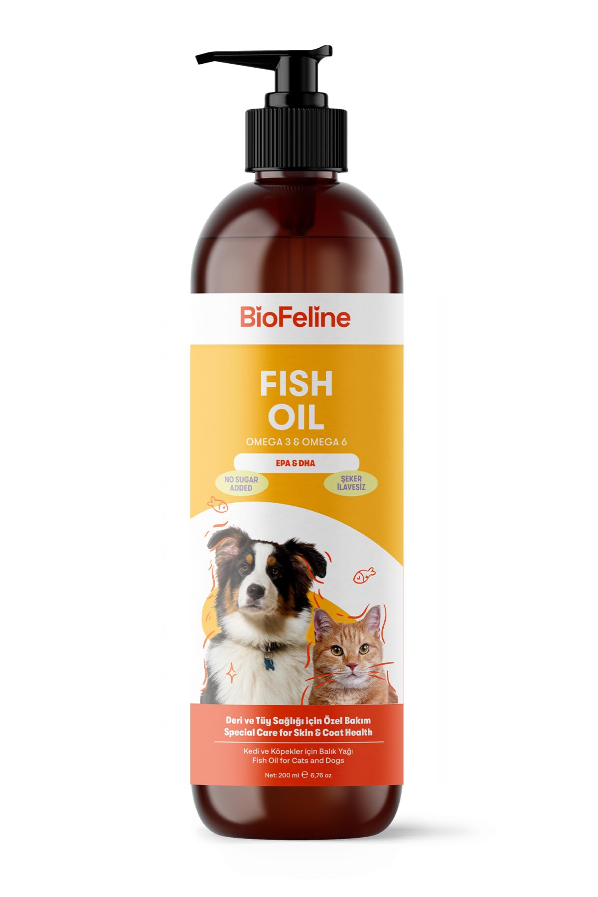 Biofeline Fish Oil ve Omega 3 ve 6 İçerikli Balık Yağı ve Kedi ve Köpekler İçin Tüy ve Genel Sağlık Destekleyici